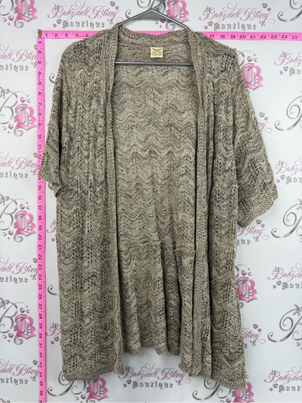 Faded glory cardigan knit crochet Open-Front Knit Cardigan in Taupe